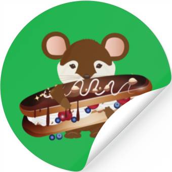 Discover cute mouse with delicious chocolate eclair Stickers