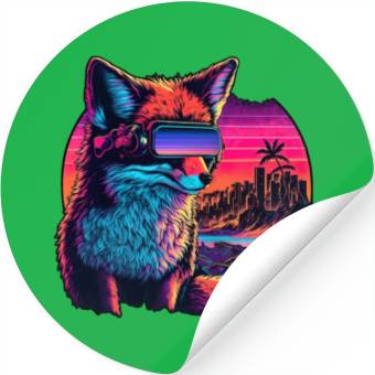 Discover Retro Futuristic Synthwave Fox Stickers