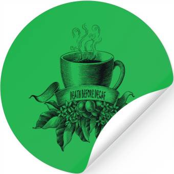 Discover Death Before Decaf Line Art Stickers