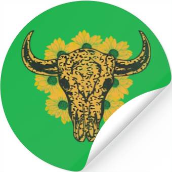 Discover Bull Skull Sunflower Stickers