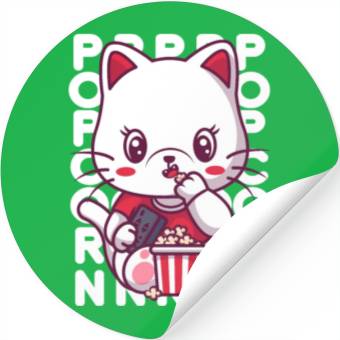 Discover Cat Eating Popcorn Stickers