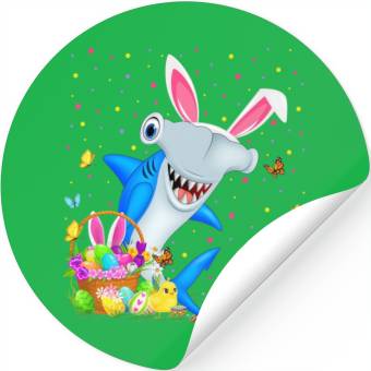 Discover Shark Fish Easter Egg Hunting Hammerhead Shark Eas Stickers