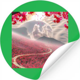 Discover Misty Mountain Cherry Blossom Landscape Stickers