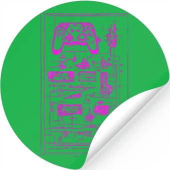 Discover Neon Pink Video Game Controller Blueprint Stickers