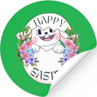 Discover Happy Easter Bunny with Flowers Stickers