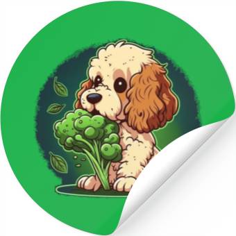 Discover Cute dog eats green broccoli vegetables Stickers