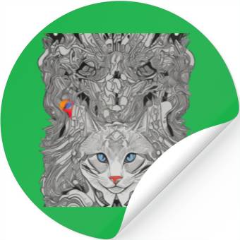 Discover Psychedelic cat with bird Stickers