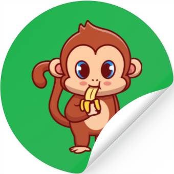 Discover Cute Monkey Eating Banana Cartoon Stickers