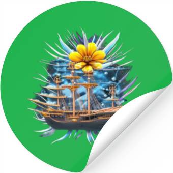 Discover Pirate Flower Ship Stickers