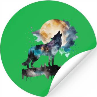 Discover Mountain Wolf Multicolor Watercolor Portrait Stickers