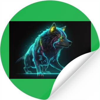 Discover Neon Moon Wolf Stickers