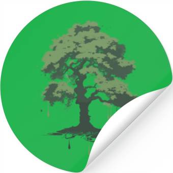 Discover A green oak tree ink drawing Stickers