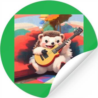 Discover Cute Hedgehog playing Guitar Stickers