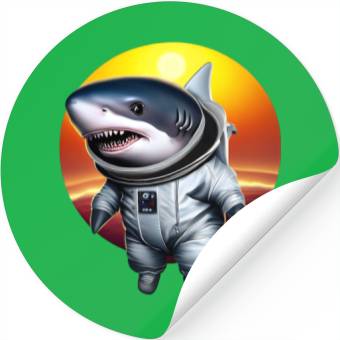Discover Shark astronaut at sunset Stickers