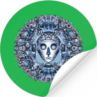 Discover Aztec robot face and mechanical mandala Stickers