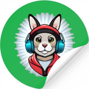 Discover cute rabbit with headphones black Stickers