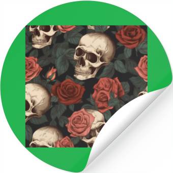 Discover Dark Elegant Gothic Skulls & Red Roses Pattern Stickers