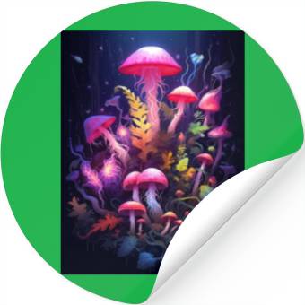 Discover Trippy Neon Mushrooms #1 Stickers