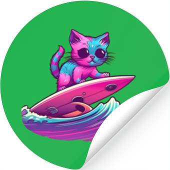Discover Synthwave Surfing Cat Stickers