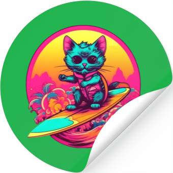 Discover Cool Retro Surfing Cat Stickers