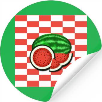 Discover Watermelon on Watermelon Pink Background Stickers