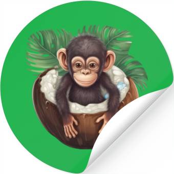 Discover Monkey Bathing in Coconut - Fun Summer Design Stickers