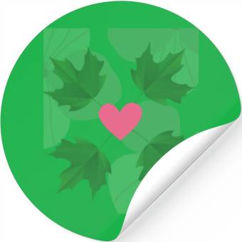 Discover Green Leaf Pink Heart Stickers