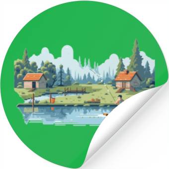 Discover Fisherman Nature 8-bit style Stickers