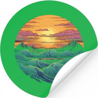 Discover serene ocean sunset with large waves (3) Stickers