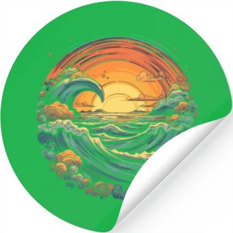 Discover serene ocean sunset with large waves (7) Stickers