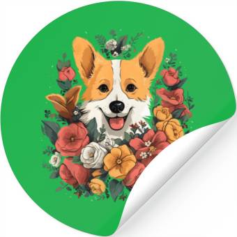 Discover Corgi Flower Bouquet Stickers