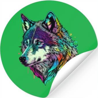 Discover Vibrant Psychedelic Wolf Illustration Stickers