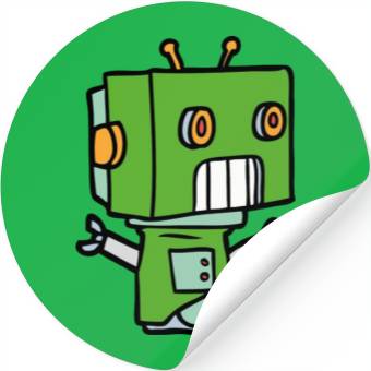 Discover Green Cute Robot Kid Stickers