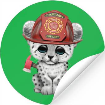 Discover Cute Snow Leopard Cub Firefighter Stickers