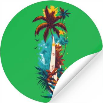 Discover Surfing Board ,waves and Coconut Tree Stickers