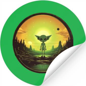 Discover Green Alien at Sunset Stickers