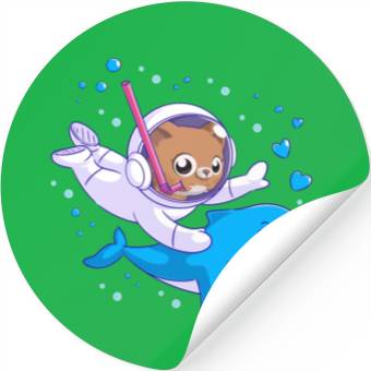 Discover Undersea cat and dolphin Stickers