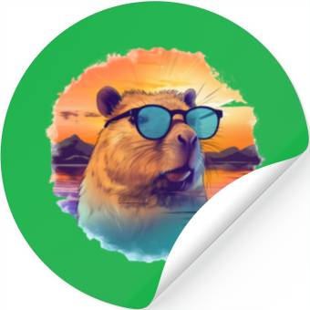 Discover Sunset Serenity: Rustic Capybara Stripe Illustrate Stickers