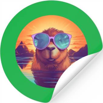 Discover Sunset Serenity: Rustic Capybara Stripe Illustrate Stickers