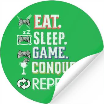 Discover Eat Sleep Game Conquer Repeat | Gamer Quote Stickers