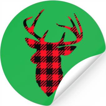 Discover Deer Head Buffalo Plaid Stickers
