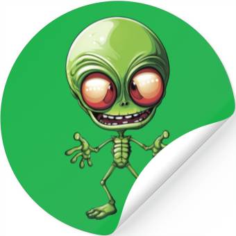 Discover Green Alien: Giant Head from Outer Space Stickers