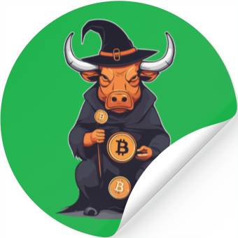 Discover Halloween Bitcoin Wizard Bull Stickers