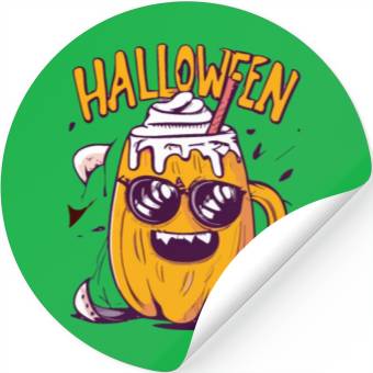 Discover Halloween Funny Pumpkin Lemon Latte Stickers