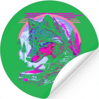 Discover Retro Synthwave Gangster Wolf Stickers