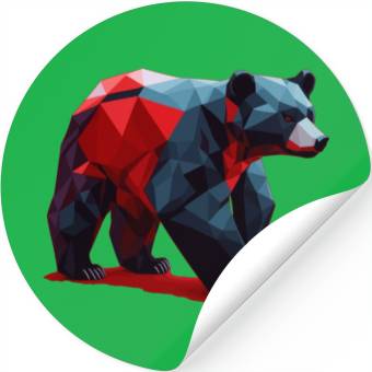 Discover Wild Brown Bear Geometric Red Stickers
