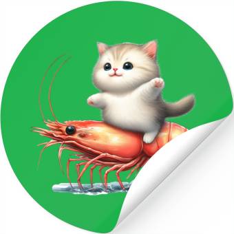 Discover Cat rides on shrimp Stickers