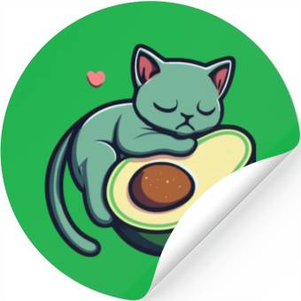 Discover Green Cat Sleeping On An Avocado With Heart Stickers