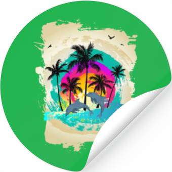 Discover Dolphin Palm Tree Sunset Stickers