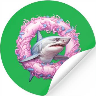 Discover shark in an inflatable ring Stickers